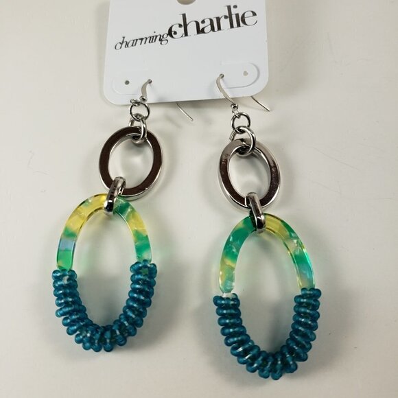 Tropical Radiance Dangle Earrings – Gradient Resin Ovals w Teal Beads &  Silver - Picture 4 of 9